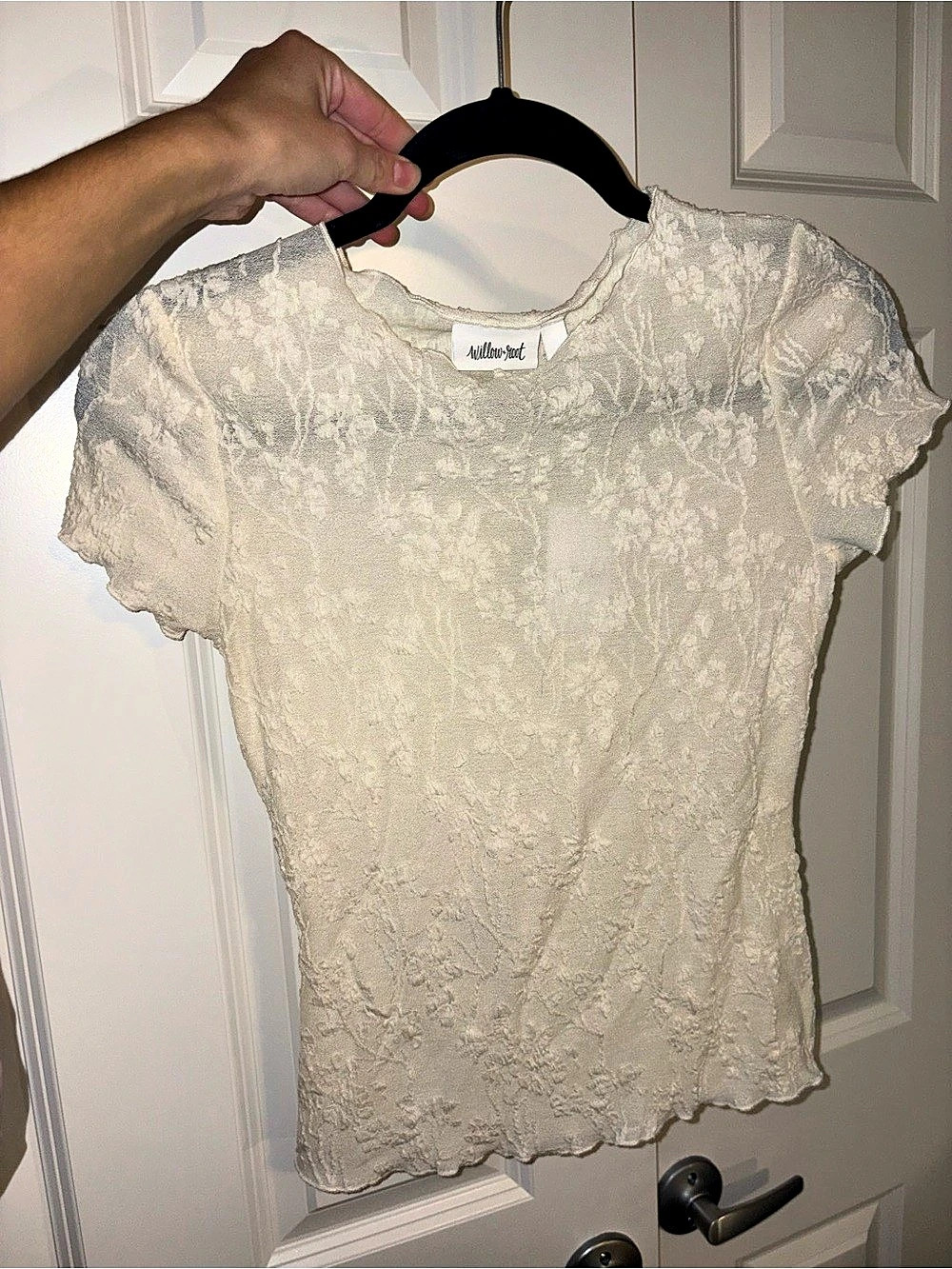 White Floral Lace Short Sleeve Top